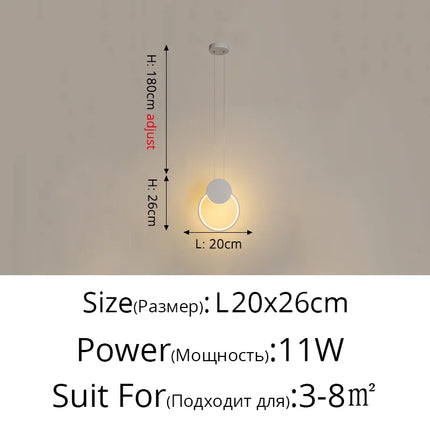 Suspension LED design moderne en aluminium, lumière chaude ou froide, noir et blanc