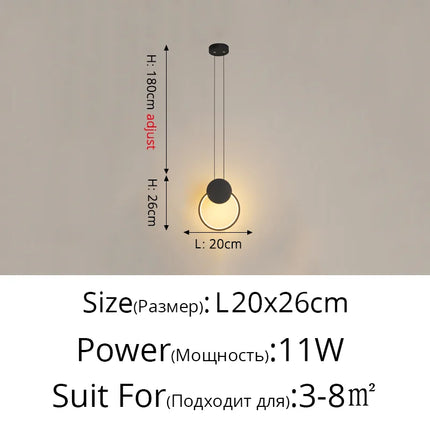 Suspension LED design moderne en aluminium, lumière chaude ou froide, noir et blanc