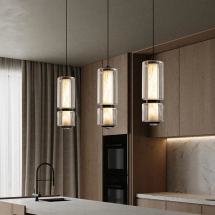 Suspension LED design marbre et verre pour salon et salle à manger