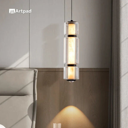 Suspension LED design marbre et verre pour salon et salle à manger