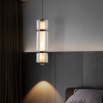 Suspension LED design marbre et verre pour salon et salle à manger