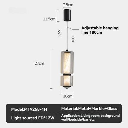 Suspension LED design marbre et verre pour salon et salle à manger