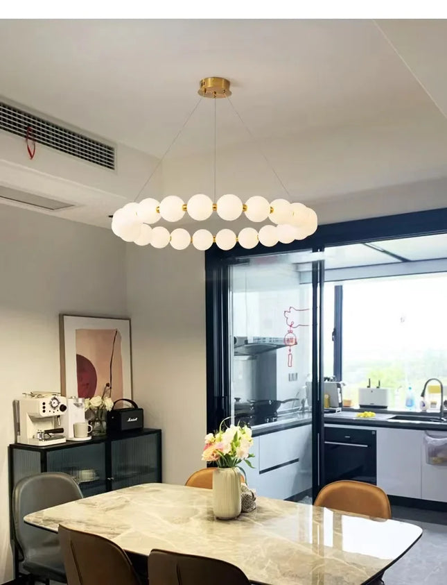 Suspension ronde nordique en aluminium et acrylique, lumière LED dimmable pour salon et chambre