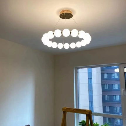Suspension ronde nordique en aluminium et acrylique, lumière LED dimmable pour salon et chambre