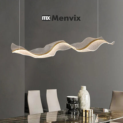 Suspension LED design vague longue en aluminium, lumière chaude ambiance cosy
