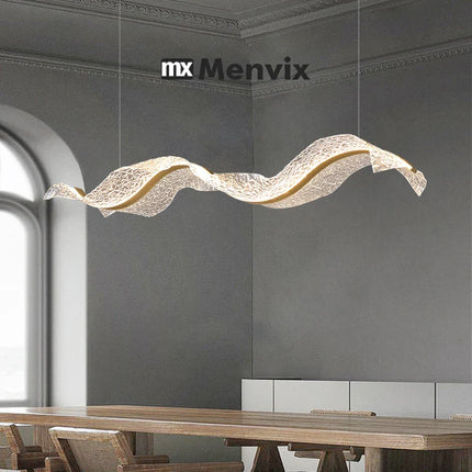 Suspension LED design vague longue en aluminium, lumière chaude ambiance cosy