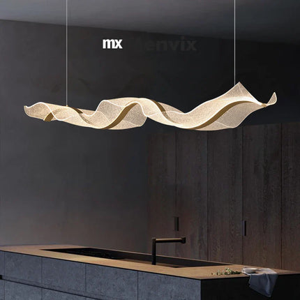 Suspension LED design vague longue en aluminium, lumière chaude ambiance cosy