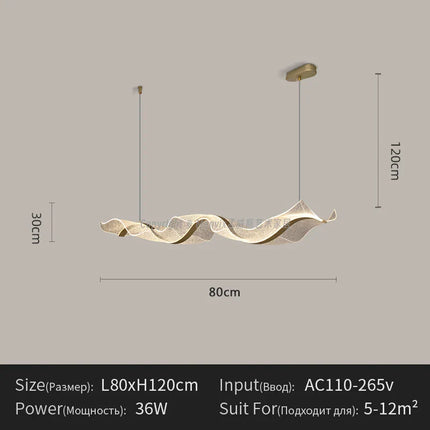 Suspension LED design vague longue en aluminium, lumière chaude ambiance cosy