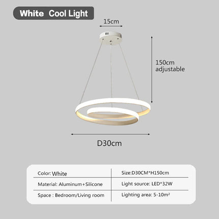 Suspension LED nordique 30 cm en aluminium, lumière chaude pour salon et chambre