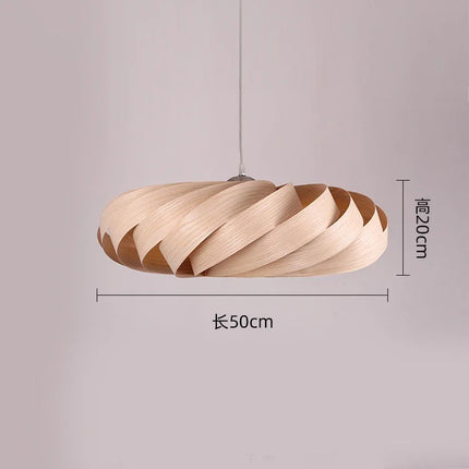 Suspension en placage de bois japonais ovale, lumière chaude artisanale pour salle à manger et espaces professionnels