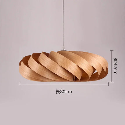 Suspension en placage de bois japonais ovale, lumière chaude artisanale pour salle à manger et espaces professionnels