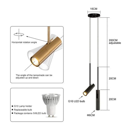Suspension LED Nordique noire à angle réglable pour chambre et salle à manger