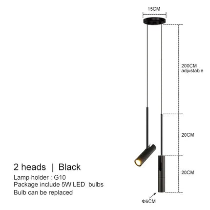 Suspension LED Nordique noire à angle réglable pour chambre et salle à manger