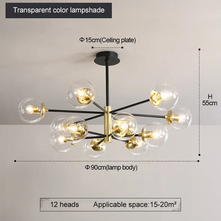 Suspension Plafonnier Boule Ronde Vintage en Verre, Ambiance Chaleureuse Noir et Or