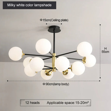 Suspension Plafonnier Boule Ronde Vintage en Verre, Ambiance Chaleureuse Noir et Or