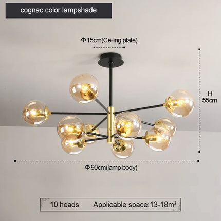 Suspension Plafonnier Boule Ronde Vintage en Verre, Ambiance Chaleureuse Noir et Or