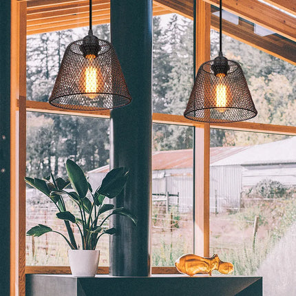 Suspension vintage en métal abat-jour cage fil noir pour éclairage intérieur