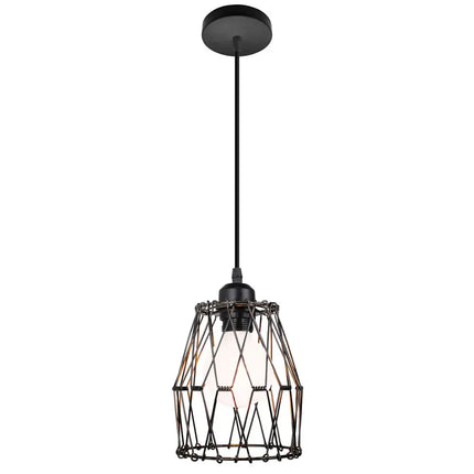 Suspension vintage en métal abat-jour cage fil noir pour éclairage intérieur