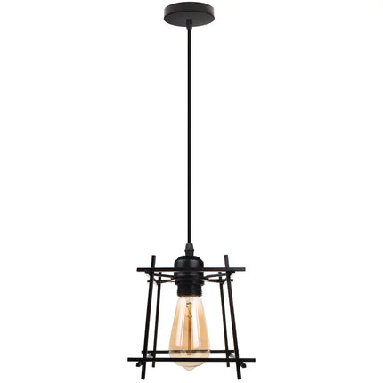 Suspension vintage en métal abat-jour cage fil noir pour éclairage intérieur