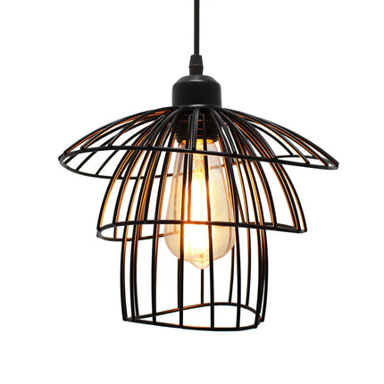 Suspension vintage en métal abat-jour cage fil noir pour éclairage intérieur