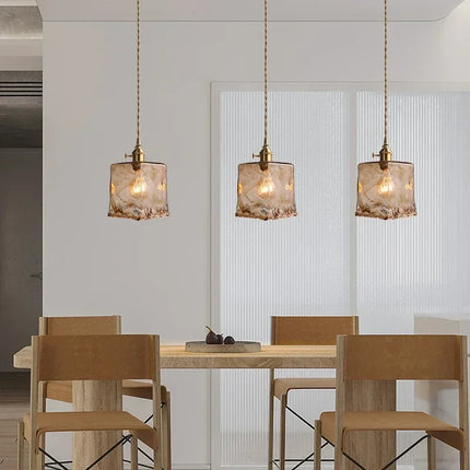 Suspension verre ambré rétro E27 style japonais pour ambiance chaleureuse
