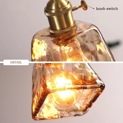 Suspension verre ambré rétro E27 style japonais pour ambiance chaleureuse