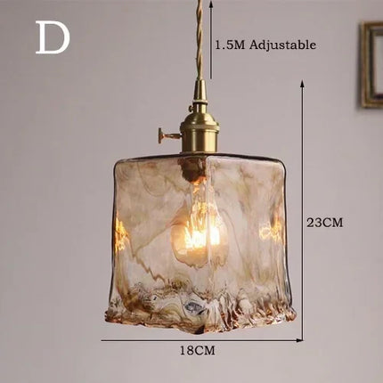 Suspension verre ambré rétro E27 style japonais pour ambiance chaleureuse