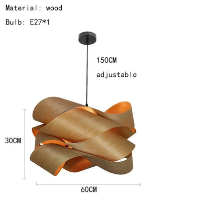 Suspension bois et bambou style Sud-Est asiatique, lumière LED chaleureuse