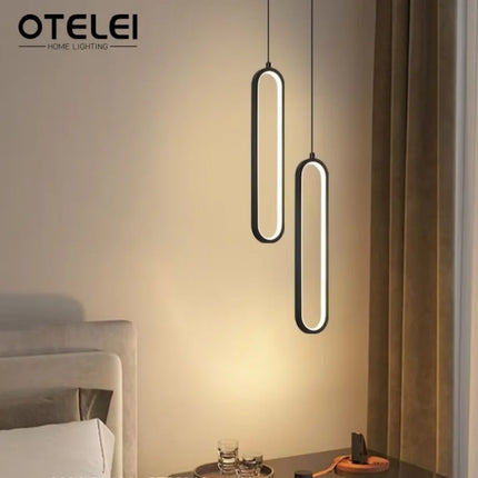 Suspension LED Elliptique Moderne en Aluminium Noir ou Or, Lumière Chaude Ambiante
