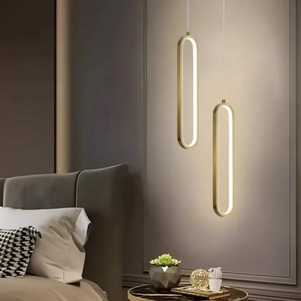 Suspension LED Elliptique Moderne en Aluminium Noir ou Or, Lumière Chaude Ambiante