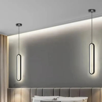 Suspension LED Elliptique Moderne en Aluminium Noir ou Or, Lumière Chaude Ambiante
