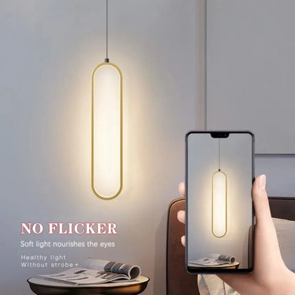 Suspension LED Elliptique Moderne en Aluminium Noir ou Or, Lumière Chaude Ambiante