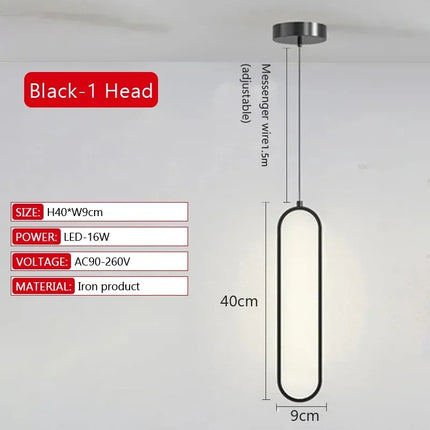 Suspension LED Elliptique Moderne en Aluminium Noir ou Or, Lumière Chaude Ambiante
