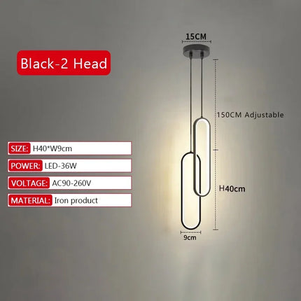 Suspension LED Elliptique Moderne en Aluminium Noir ou Or, Lumière Chaude Ambiante