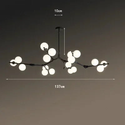 Suspension LED en verre givré au design moderne branches d’arbre, luminaire décoratif pour salon et salle à manger