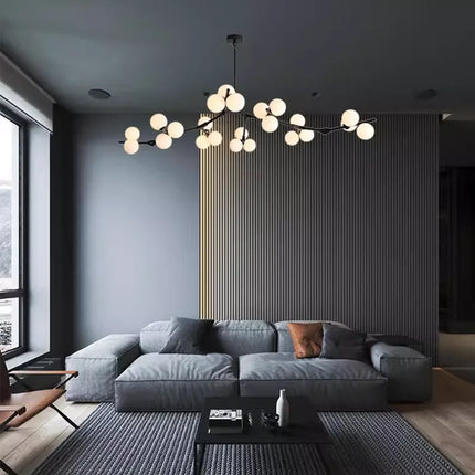 Suspension nordique branche d'arbre en verre dépoli 24 LED lumineuses