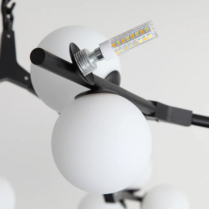 Suspension nordique branche d'arbre en verre dépoli 24 LED lumineuses