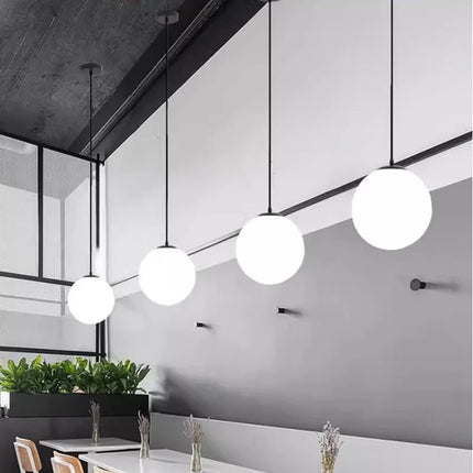 Suspension Globe en verre blanc laiteux, lustre moderne pour salon et cuisine