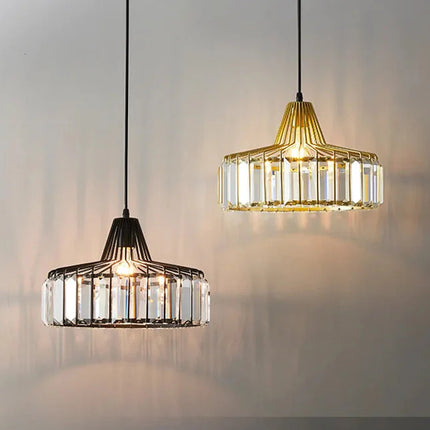 Suspension LED en cristal noir et fer, design moderne nordique