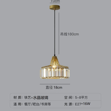Suspension LED en cristal noir et fer, design moderne nordique