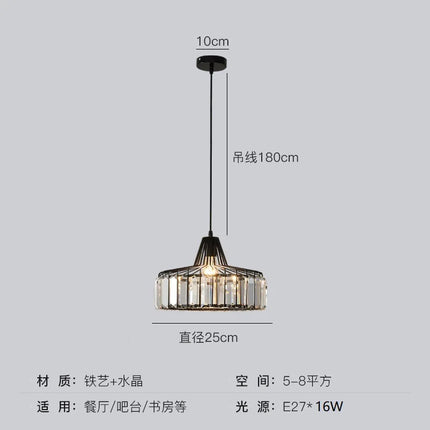 Suspension LED en cristal noir et fer, design moderne nordique
