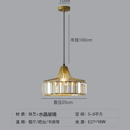 Suspension LED en cristal noir et fer, design moderne nordique