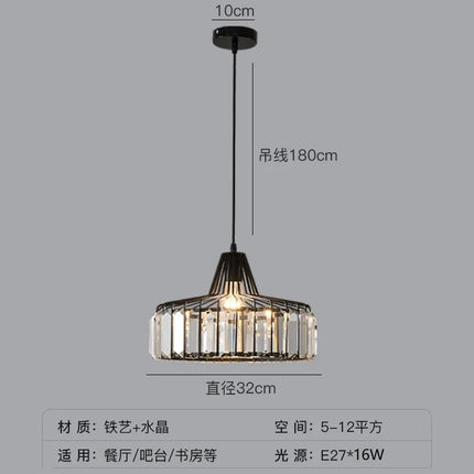 Suspension LED en cristal noir et fer, design moderne nordique