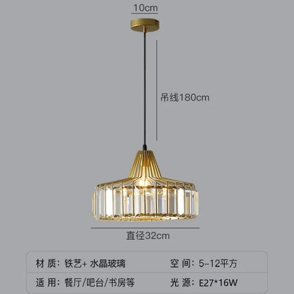 Suspension LED en cristal noir et fer, design moderne nordique