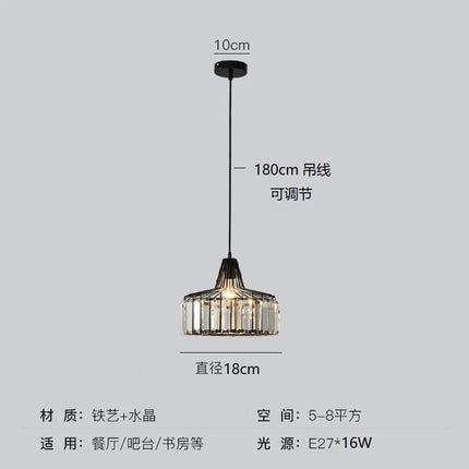 Suspension LED en cristal noir et fer, design moderne nordique
