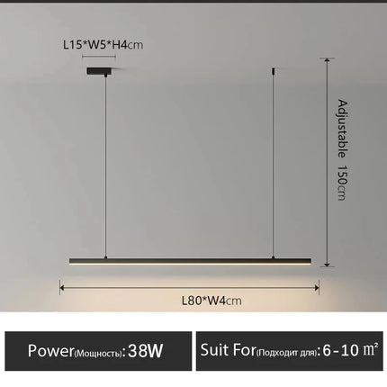 Suspension LED minimaliste longue bande pour salle à manger et bureau moderne