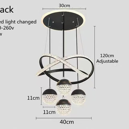 Suspension LED design Art Déco noir et or, éclairage 3 couleurs, 40 cm