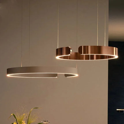 Suspension LED nordique anneaux ronds en métal pour salle à manger et cuisine