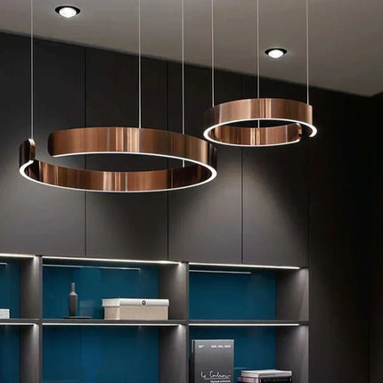 Suspension LED nordique anneaux ronds en métal pour salle à manger et cuisine