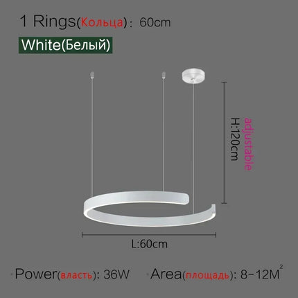 Suspension LED nordique anneaux ronds en métal pour salle à manger et cuisine